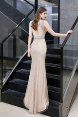 Chic Mermaid V-Neck Silver Party Dress Mermaid Formal Dresses-Dbrbridal