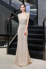 Chic Mermaid V-Neck Silver Party Dress Mermaid Formal Dresses-Dbrbridal