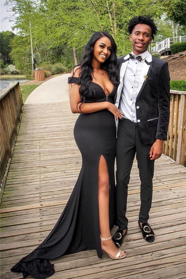 slip prom dresses Chic Off-the-Shoulder Chic V-Neck Alluring Prom Dresses Chic Side Slip – Dbrbridal