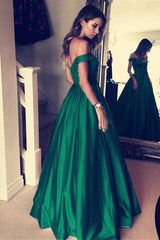 Chic Off-the-Shoulder Evening Party Gowns Green Long Prom Dresses-Dbrbridal