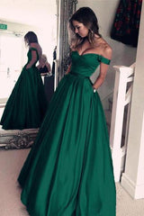 Chic Off-the-Shoulder Evening Party Gowns Green Long Prom Dresses-Dbrbridal