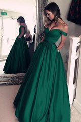Chic Off-the-Shoulder Evening Party Gowns Green Long Prom Dresses-Dbrbridal