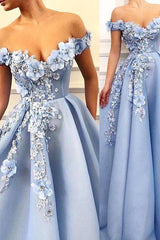 Chic Off-The-Shoulder Flower Appliques Sleeveless A-Line Formal Dresses-Dbrbridal