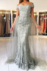 Chic Princess Tulle Off-the-shoulder Lace Mermaid Prom Dresses-Dbrbridal
