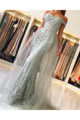 Chic Princess Tulle Off-the-shoulder Lace Mermaid Prom Dresses-Dbrbridal