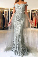 Chic Princess Tulle Off-the-shoulder Lace Mermaid Prom Dresses-Dbrbridal