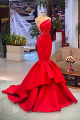Chic Red Sleeveless Mermaid Prom dresses Long Evening Party Gowns-Dbrbridal