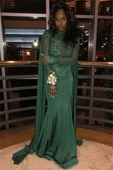 Chic Round Neck Long Sleeves Appliques Mermaid Formal Dresses-Dbrbridal