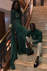 Chic Round Neck Long Sleeves Appliques Mermaid Formal Dresses-Dbrbridal