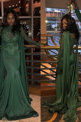 Chic Round Neck Long Sleeves Appliques Mermaid Formal Dresses-Dbrbridal