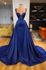 Chic Royal Blue Straps Prom Dress Overskirt With Detachable Train Sweetheart-Dbrbridal