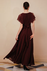 Chic Rust Cool-shoulder V-Neck Chiffon Evening Party Gowns-Dbrbridal
