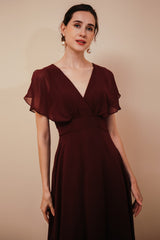 Chic Rust Cool-shoulder V-Neck Chiffon Evening Party Gowns-Dbrbridal
