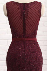 Chic Scoop Sleeveless Tulle Mermaid Appliques Sequins Zipper Prom Dresses-Dbrbridal