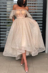 Chic Sequins Lace Short Prom Dress Off-the-Shoulder-Dbrbridal