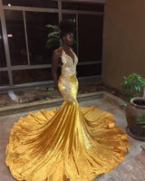 Chic Sleeveless V-Neck Mermaid Appliques Yellow Formal Dresses-Dbrbridal