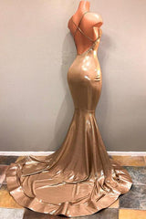 Chic Spaghetti-Straps Gold Prom Dress, Sleeveless Formal Dresses-Dbrbridal