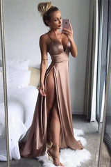 Chic Spaghetti-Straps Split Long Prom DressesWomen's Party Gowns-Dbrbridal