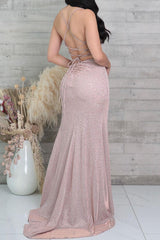 Chic Spaghetti Straps V Neck Sequined Prom Dresses High-Split Mermaid Party Gowns-Dbrbridal