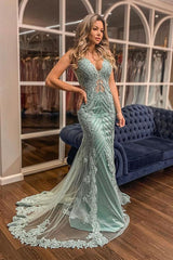Chic Sweetheart Mermaid Keyhole Backless Prom Dresses with Tulle Train-Dbrbridal