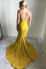 Chic V-Neck Evening Party Gowns New Arrival Mermaid Yellow Formal Dresses-Dbrbridal