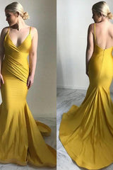 Chic V-Neck Evening Party Gowns New Arrival Mermaid Yellow Formal Dresses-Dbrbridal