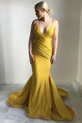 Chic V-Neck Evening Party Gowns New Arrival Mermaid Yellow Formal Dresses-Dbrbridal