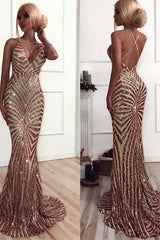 Chic V-Neck Mermaid Party Dresses Sequins Long Evening Party Gowns-Dbrbridal