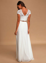 Chiffon Lace Chic A-line Floor-Length Ivory Bridal Dress Two-piece Wedding Dresses-Dbrbridal