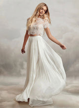Chiffon Lace Short Sleeves Chic A-line Bridal Dress Two-Piece Wedding Dresses-Dbrbridal