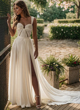 Chiffon Wedding Dress Split Front Chic A-line Sweep Train-Dbrbridal