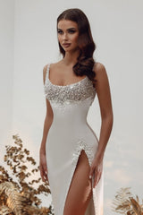 Chraming Square Sleeveless Bridal Gown with pearls-Dbrbridal