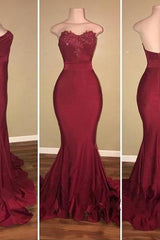 Classic Strapless Appliques Sweep Train Mermaid Prom Dresses-Dbrbridal