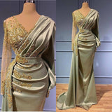 Classic V-Neck Mermaid Ball Dresses Long Prom Dress With Appliques Long Sleeves-Dbrbridal