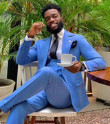 Classy Bright Blue Three Pieces Slim Fit Notched Lapel New Arrival Men Suits-Dbrbridal