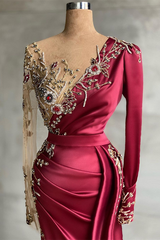 Classy Burgundy Long Sleeves Prom Dresses Mermaid With Beadings-Dbrbridal