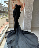 Classy Long Black Strapless Front Split Long Evening Party Gowns-Dbrbridal