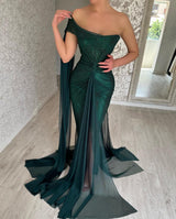 Classy Long Dark Green Mermaid Sleeveless Evening Party Gowns Long Slit Online-Dbrbridal