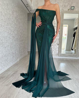 Classy Long Dark Green Mermaid Sleeveless Evening Party Gowns Long Slit Online-Dbrbridal