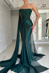 Classy Long Dark Green Mermaid Sleeveless Evening Party Gowns Long Slit Online-Dbrbridal
