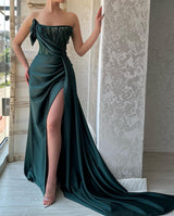 Classy Long Dark Green Sleeveless Beading Evening Party Gowns Long Slit Online-Dbrbridal