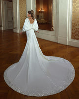 Classy Long Mermaid Sweetheart Long Sleeves Beading Bridal Gown With Train-Dbrbridal