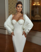 Classy Long Mermaid Sweetheart Long Sleeves Beading Bridal Gown With Train-Dbrbridal