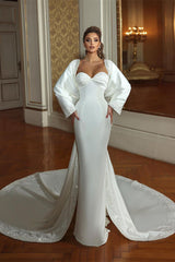 Classy Long Mermaid Sweetheart Long Sleeves Beading Bridal Gown With Train-Dbrbridal