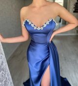 Classy Long Royal Blue Sleeveless Evening Party Gowns Long Slit Online-Dbrbridal