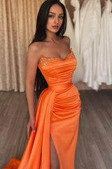 Classy Orange Sweetheart Prom Dresses Mermaid Long Split With Sequins-Dbrbridal