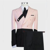 Classy Pink and Black Double Breasted Peaked Lapel Men Suits-Dbrbridal