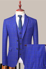 Classy Royal Blue Gorgeous Plaid Slim Fit Formal Men Suits-Dbrbridal