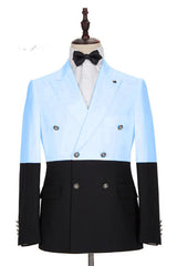 Classy Sky Blue Double Breasted Men Suits with Peaked Lapel-Dbrbridal