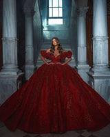 Classy V-Neck Sleeveless Off-the-Shoulder Sequins Bridal Gown With Ruffles Long-Dbrbridal